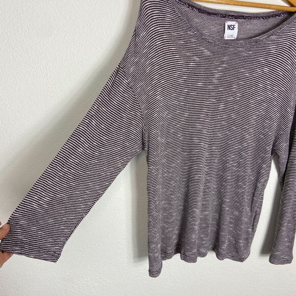 NSF Sweater Thermal Knit Pullover Sweater Size L Purple White Heathered Stripe - Picture 7 of 12